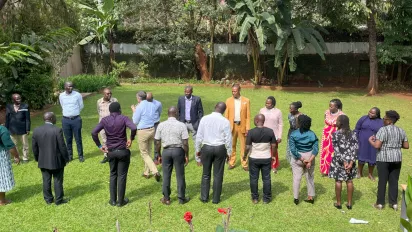 Representatives of NOTU and COFTU and their affiliates learn the importance of body language as part of a collective bargaining process, Kampala, 2024.