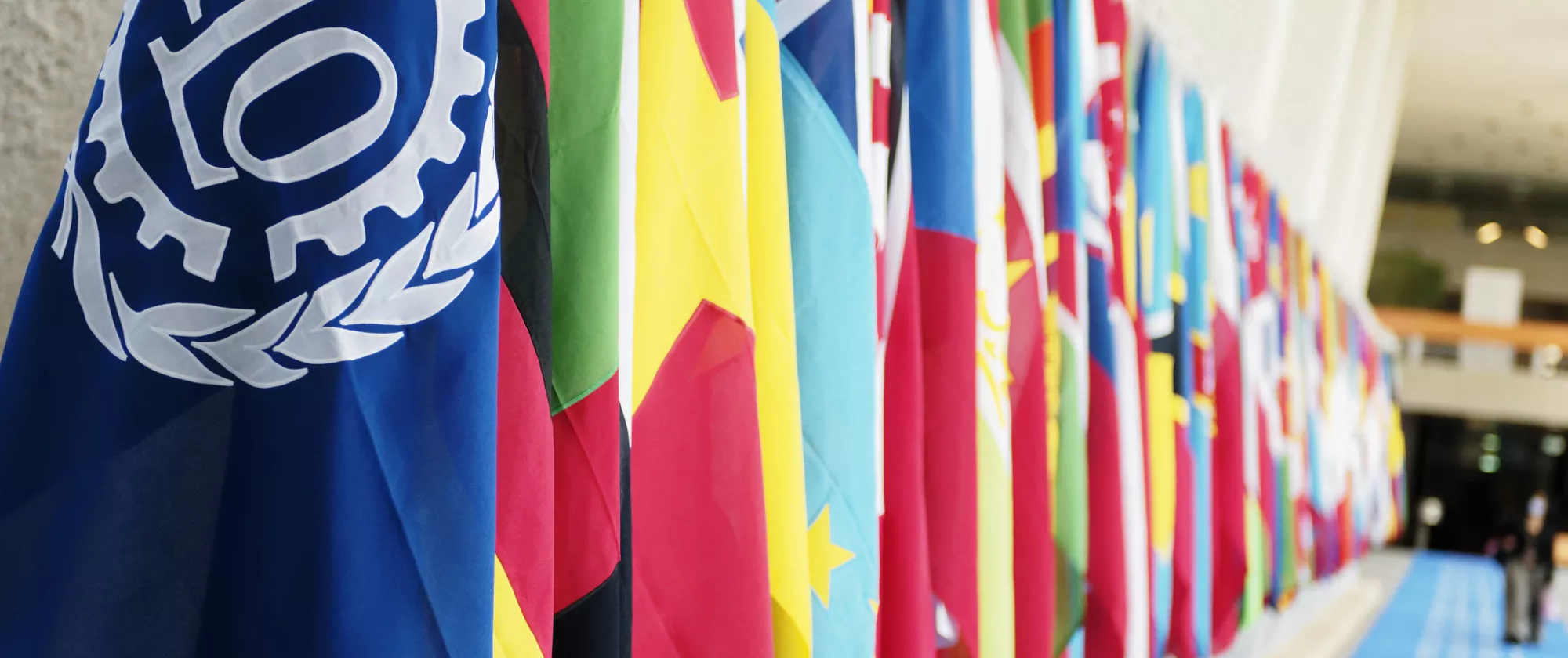 ILO and country flags aligned in ILO head office