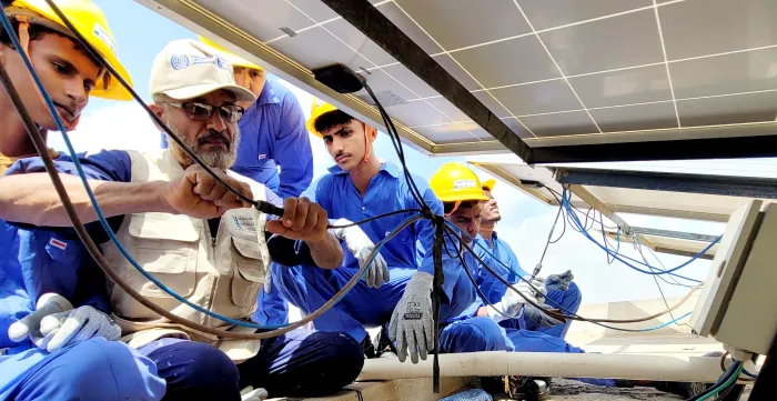 Yemeni youths training on solar panels installation