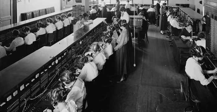 Black and white picture of female telephone operators